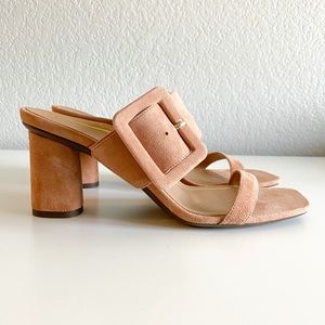 Vionic Brookell Tan Suede Buckle Heel Sandal